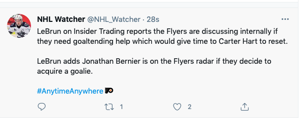 Jonathan Bernier va HUMILIER Carter Hart...