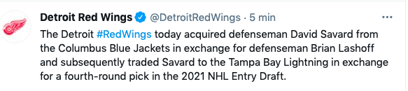 David Savard est passé par Détroit avant Tampa Bay!!!