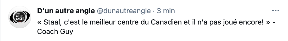 Guy Boucher ne lâche pas le morceau sur Eric Staal...