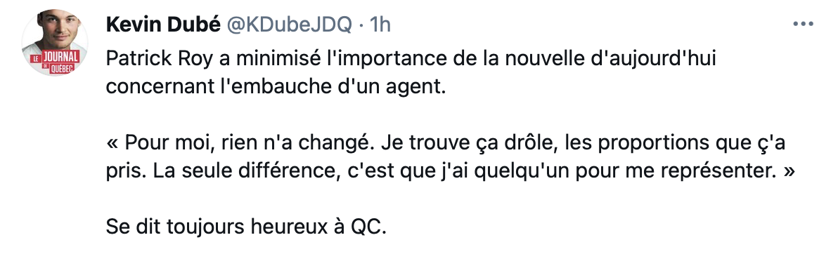 HAHA...Patrick Roy ne s'attendait pas à toutes ces réactions...