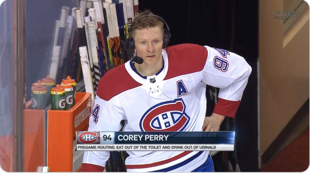 HAHA...Sportsnet et le repas d'avant match de Corey Perry...