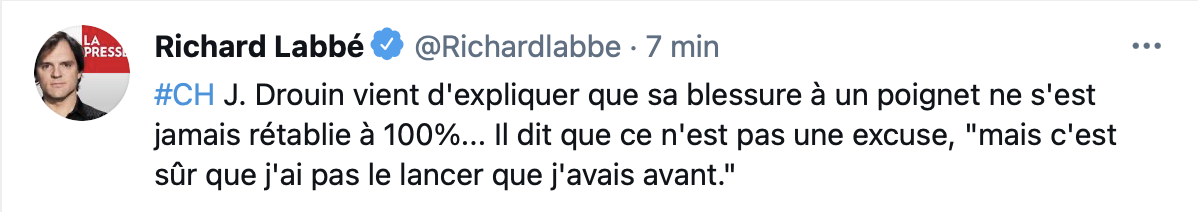 Jonathan Drouin a osé utiliser l'excuse...