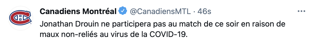 Jonathan Drouin COVIDÉ ???