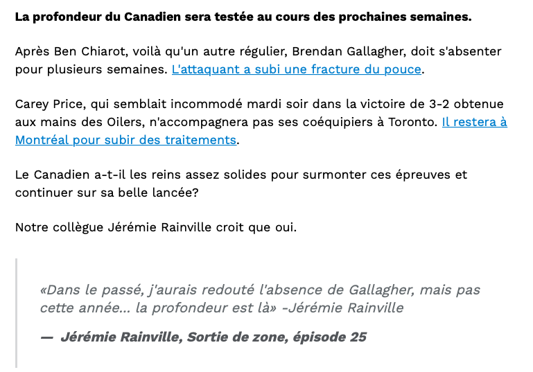 Rainville descend Brendan Gallagher...