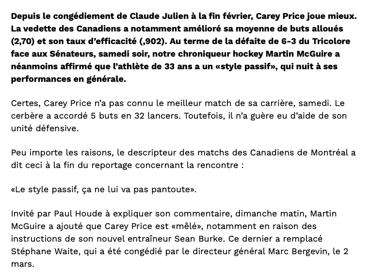 Sean Burke a demandé à Carey Price d'être un LÉGUME...