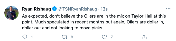 TSN ÉCARTE les Oilers du dossier Taylor Hall!!!