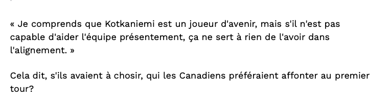 AYOYE...Selon Dany Dubé...Jesperi Kotkaniemi...