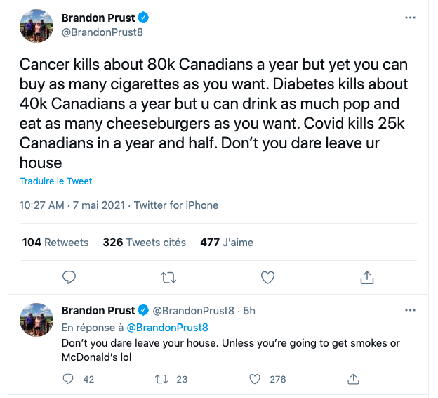 Brandon Prust n'a pas compris que le CANCER et le DIABÈTE...