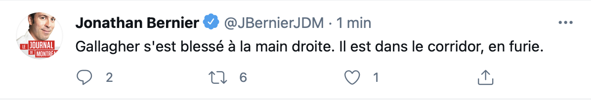 Brendan Gallagher aurait aggravé sa blessure...