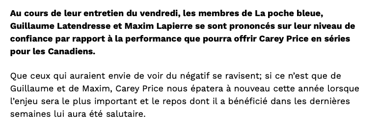 Carey Price déjà dans la tête d'Auston Matthews...