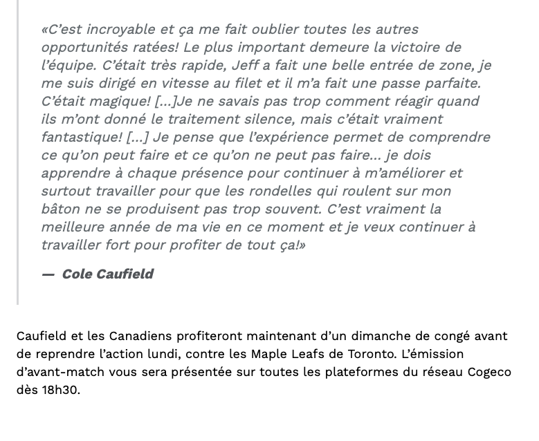 Cole Caufield rêve éveillé...