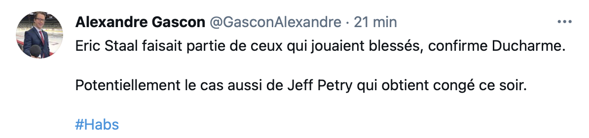 Dominique Ducharme continue de protéger Eric Staal...