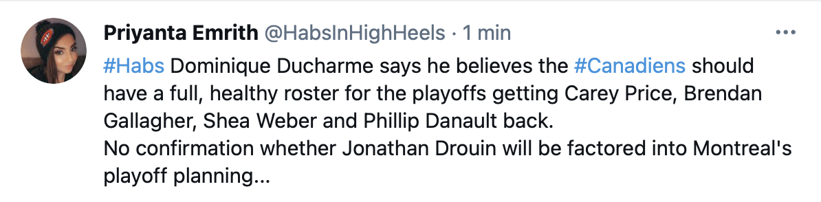 DUMB DUMB n'est pas capable de confirmer, si Drouin...