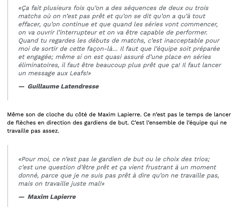 Est-ce que les joueurs du CH veulent vraiment jouer pour Dominique Ducharme?