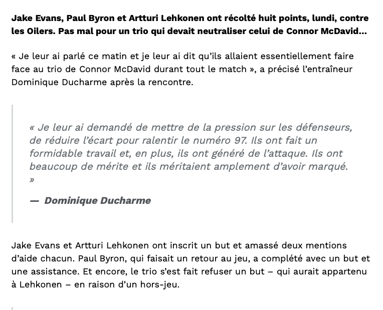 Le TRIO est FIGÉ...Pour CONTRER Auston Matthews!!!