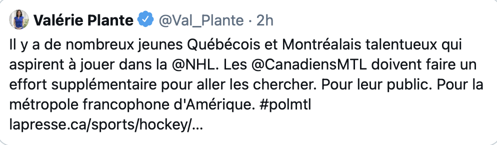 WOW...La mairesse de Montréal lance un message au CH...