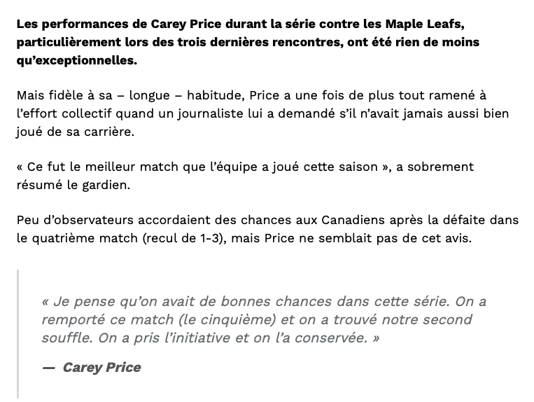 Carey Price est aussi TALENTUEUX qu'HUMBLE...