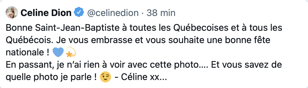 Céline Dion confirme qu'elle n'a rien à voir...