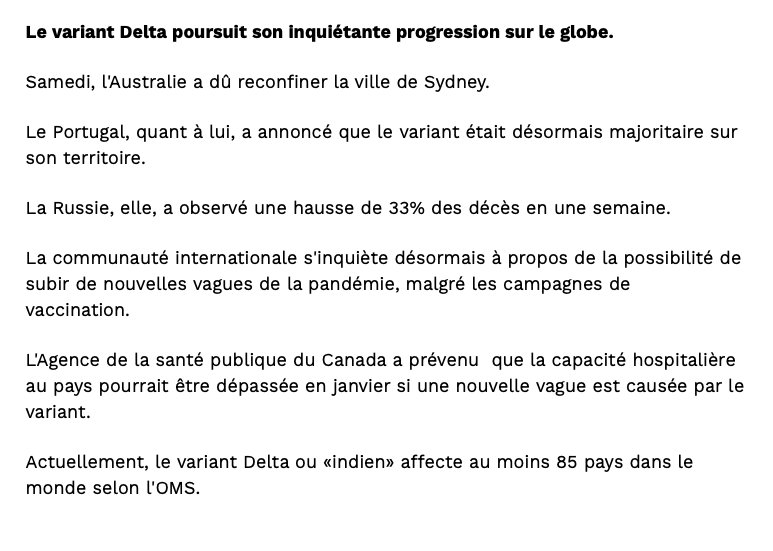 COVID-19: VARIANT DELTA et Coupe Stanley...
