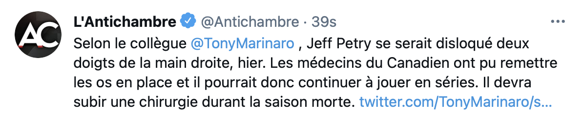 Deux doigts disloqués pour Jeff Petry !!!