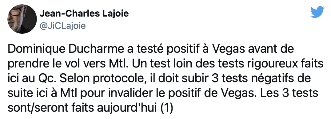 Dominique Ducharme a testé positif avant de partir de Vegas...