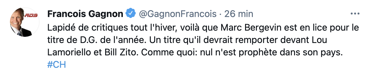 Francois Gagnon donne le trophée à Marc Bergevin !!!