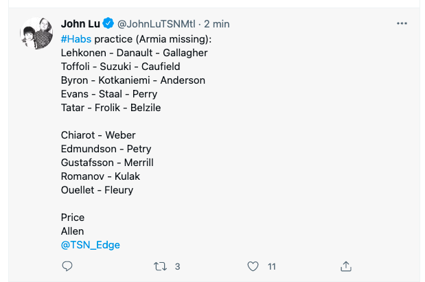 Joel Armia ABSENT...et COVIDÉ!!!!!