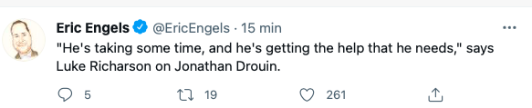 Jonathan Drouin est bel et bien en train de soigner une dépression...