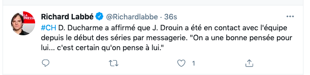 Jonathan Drouin est en CONTACT avec l'équipe..