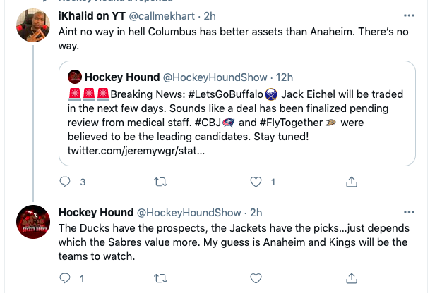 Les deux FAVORIS pour Jack Eichel?