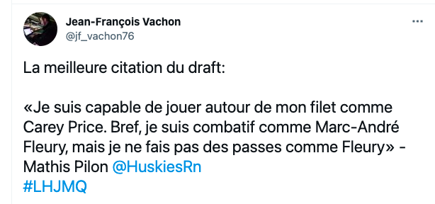 Marc-André Fleury RIDICULISÉ par...le 14e choix des Huskies!!!!