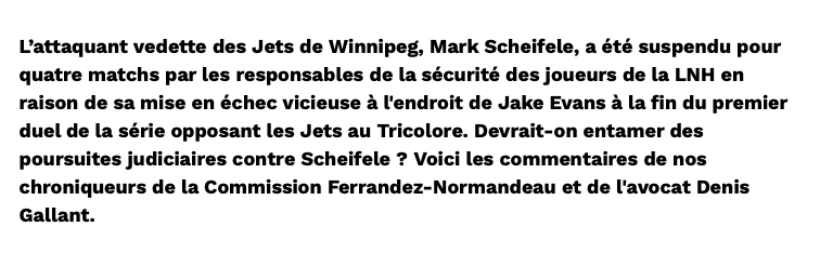 Mark Scheifele POURSUIVI en JUSTICE...