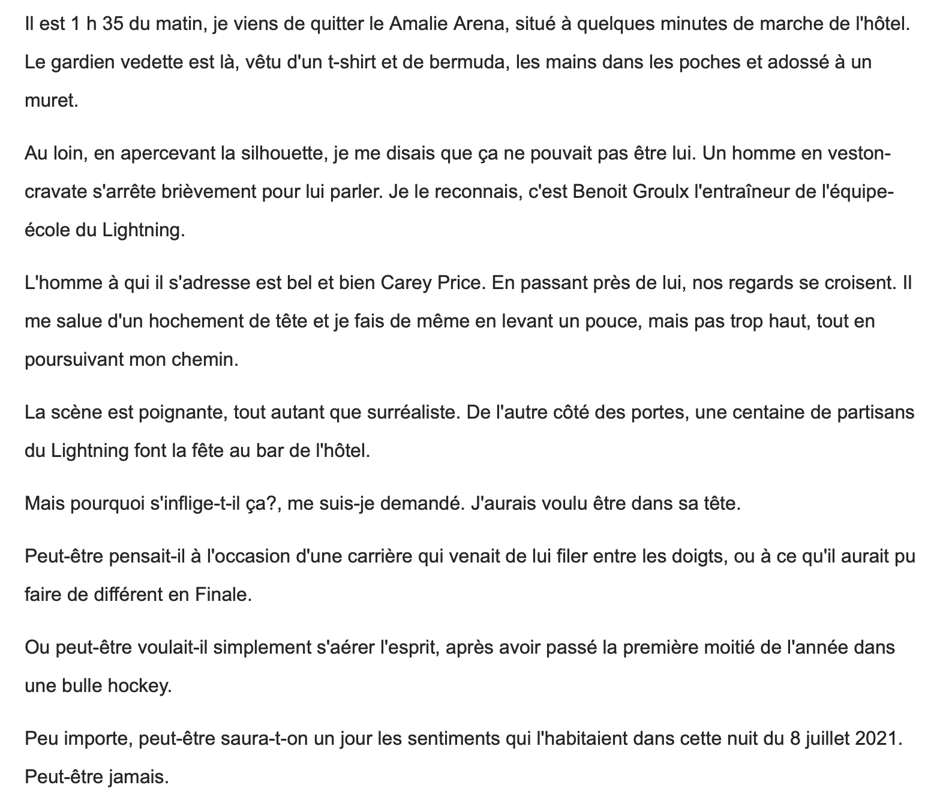 Carey Price a été vu, tout seul à presque 2h du matin...