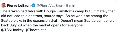 Dougie Hamilton REJETTE Seattle!!!!