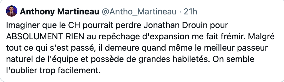 Jonathan Drouin n'est pas le meilleur passeur du CH...