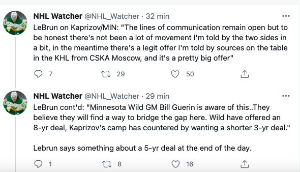 Kirill Kaprizov va signer un contrat de 5 ans avec le Wild..