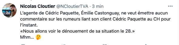 L'agente de Cédric Paquette...et d'Alexis Lafrenière...