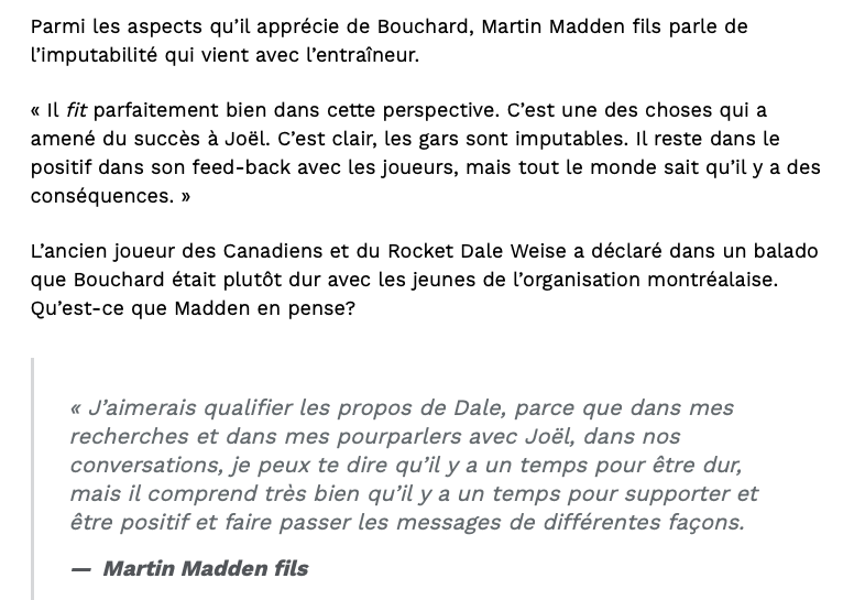 Martin Madden fils...REJETTE Dale Weise...et le traite de MENTEUR!!!