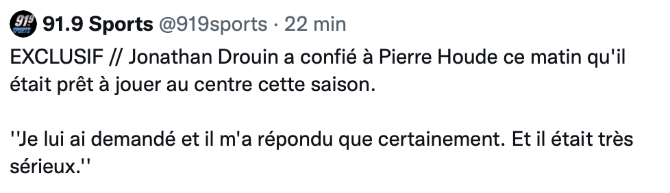 Jonathan Drouin aurait demandé de jouer au centre !!!