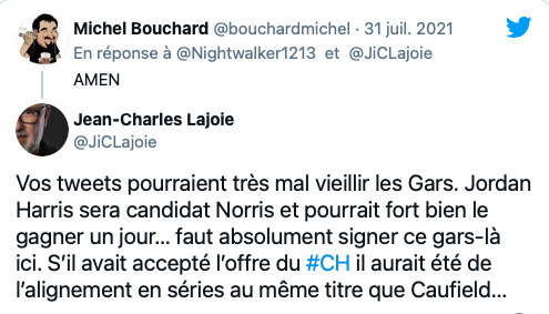 Le CH va perdre un candidat au trophée Norris?