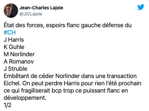 Le CH va perdre un candidat au trophée Norris?