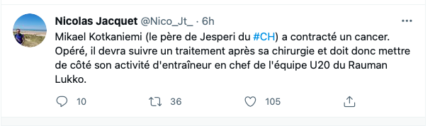 Le père de Jesperi Kotkaniemi atteint d'un cancer...