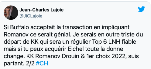 L'offre de Jean-Charles Lajoie pour Jack Eichel...