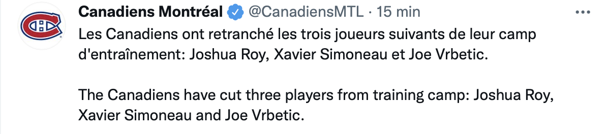 Joshua Roy déjà retranché par le Canadien !!!