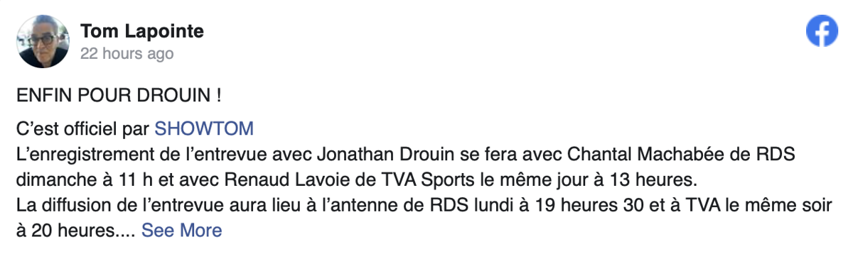 La chicane entre RDS et TVA Sports, pour l'entrevue de Jonathan Drouin...