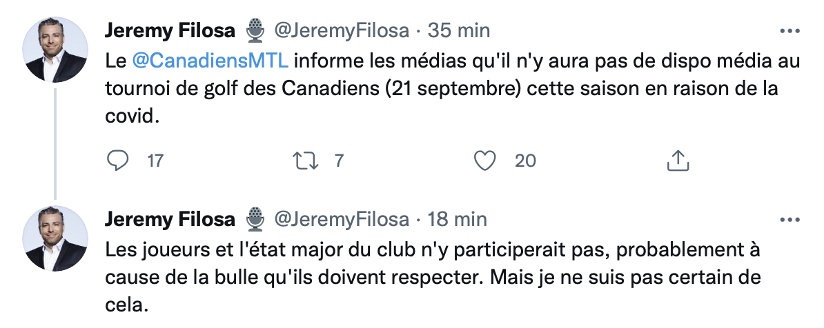 Le Canadien interdit les médias au tournoi de golf !!!