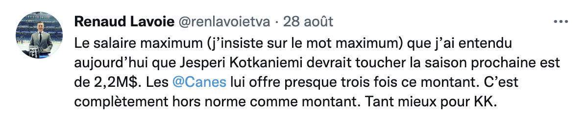 Le maximum que Bergevin offrait à Kotkaniemi...