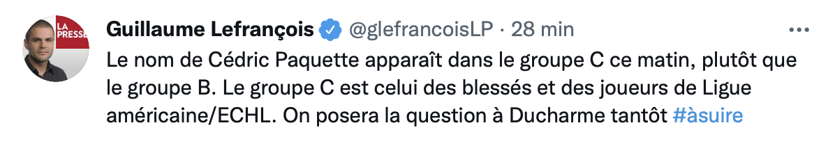 OUCH...Cédric Paquette déjà retranché ?