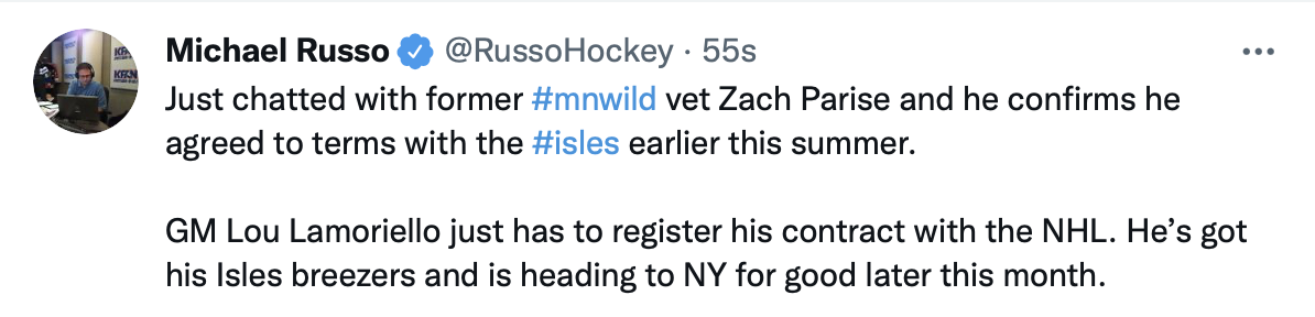 Zach Parise s'est bel et bien trouvé un contrat...