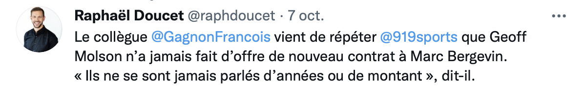 AYOYE...Francois Gagnon persiste et signe...Molson n'a jamais fait d'offre à Bergevin...